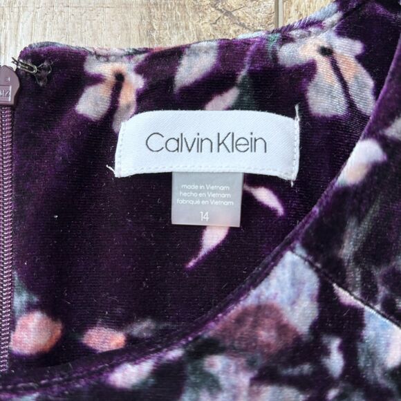 Calvin Klein Womens Velvet Puff Sleeve Floral Dress Size 14 Wedding Whimsigoth - Picture 4 of 14
